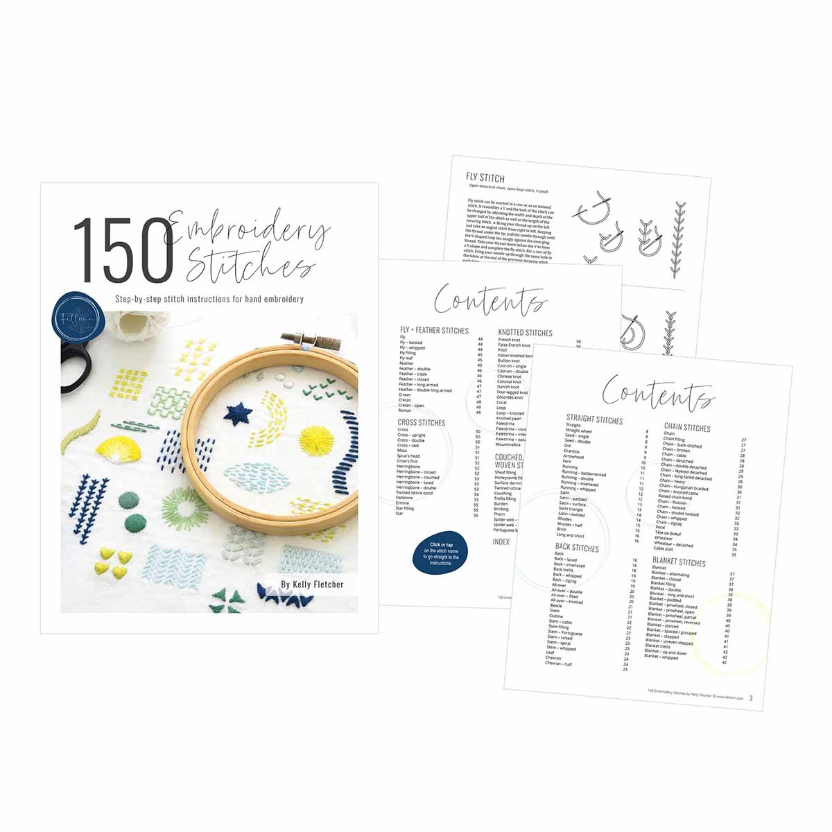 150 embroidery stitches ebook contents by Kelly Fletcher