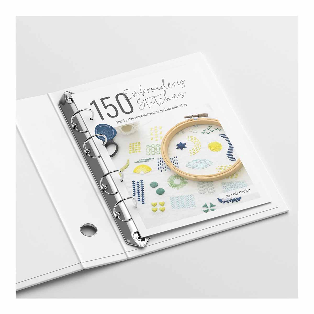150 embroidery stitches ebook printed in binder by Kelly Fletcher