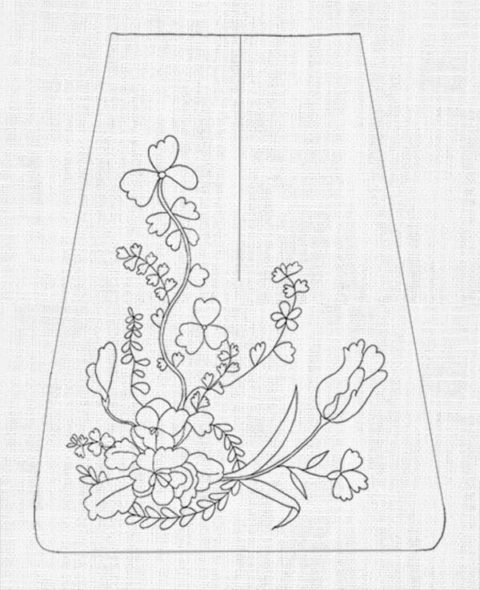 18th century floral pocket outline design on white linen