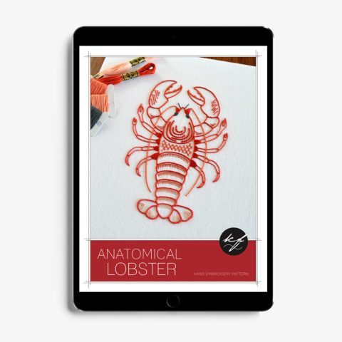 Anatomical Lobster embroidery pattern by Kelly Fletcher in tablet