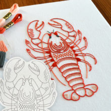 Anatomical Lobster embroidery printed pattern by Kelly Fletcher 1
