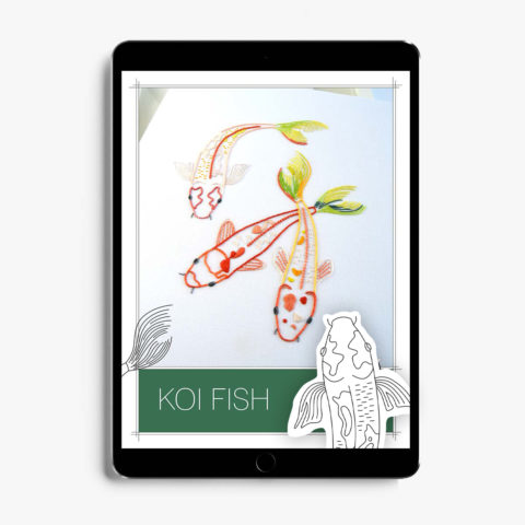 Koi fish stick and stitch embroidery pattern by Kelly Fletcher in tablet