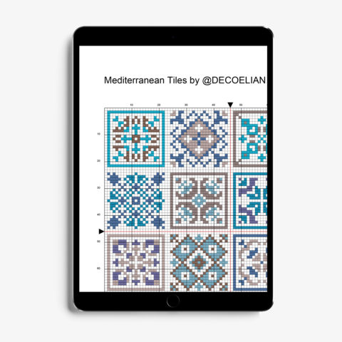 Mediterranean tiles tatreez cross stitch by DecoElian chart in tablet