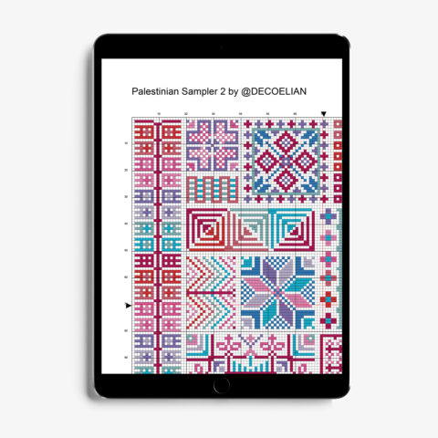 Palestinian Sampler 2 tatreez cross stitch by DecoElian chart in tablet