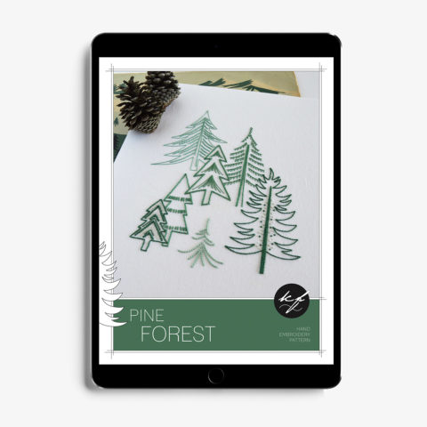 Pine Forest embroidery pattern by Kelly Fletcher on tablet