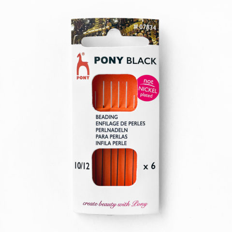 A package of Pony black hypoallergenic nickel free beading embroidery needles