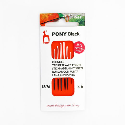 Pony black chenille hand needles in package