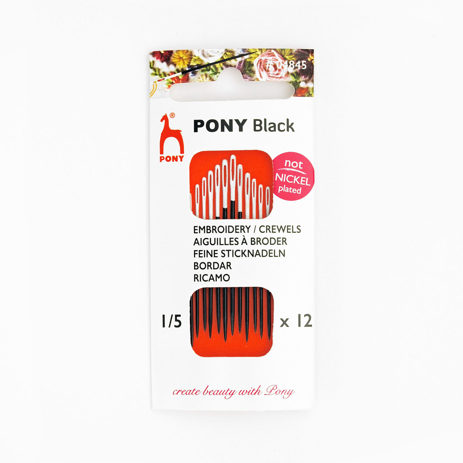Pony Black Hypoallergenic Crewel Embroidery Needles with White Eye - Maydel