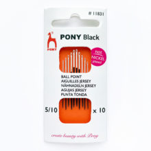 Pony black hypoallergenic nickel free ballpoint needles in a white and orange package
