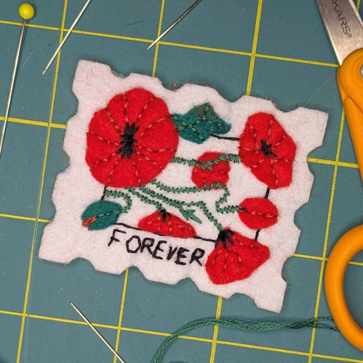 Poppies forever stamp Iron On Patch