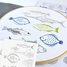 Shoal embroidery of anatomical fishes by Kelly Fletcher 1
