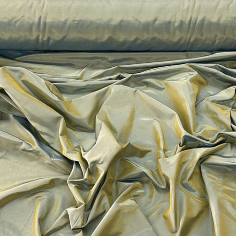 Bunched up Silk Taffeta in a green on gold weave
