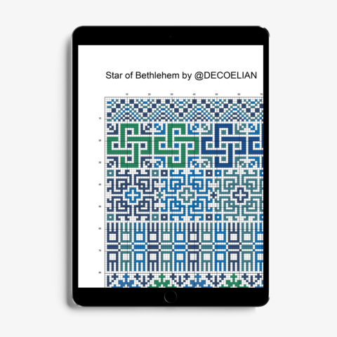 Stars of Bethlehem tatreez cross stitch by DecoElian chart in tablet
