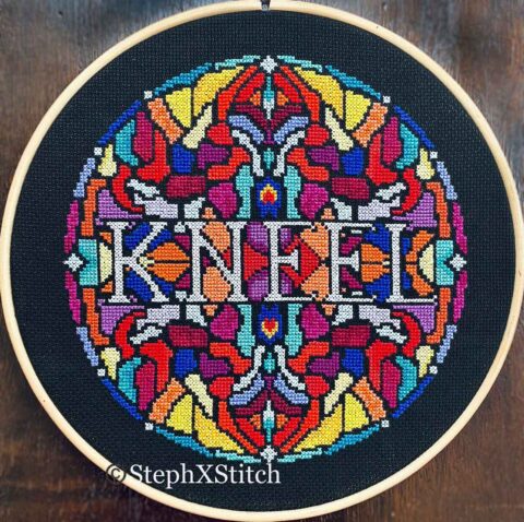 StephXstitch KNEEL fleabag stained glass cross stitch pattern