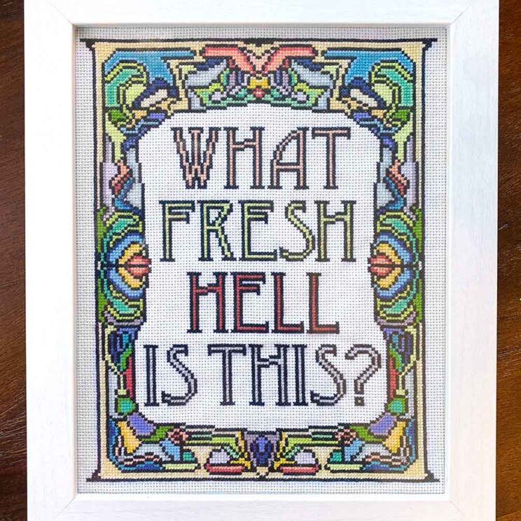 StephXstitch what fresh hell is this dorothy parker quote art nouveau cross stitch pattern