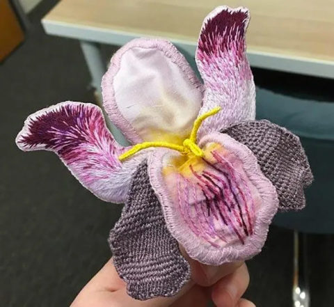 Purple Stumpwork embroidered Iris