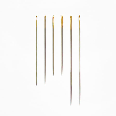 6 assorted long sashiko needles with gold eyes