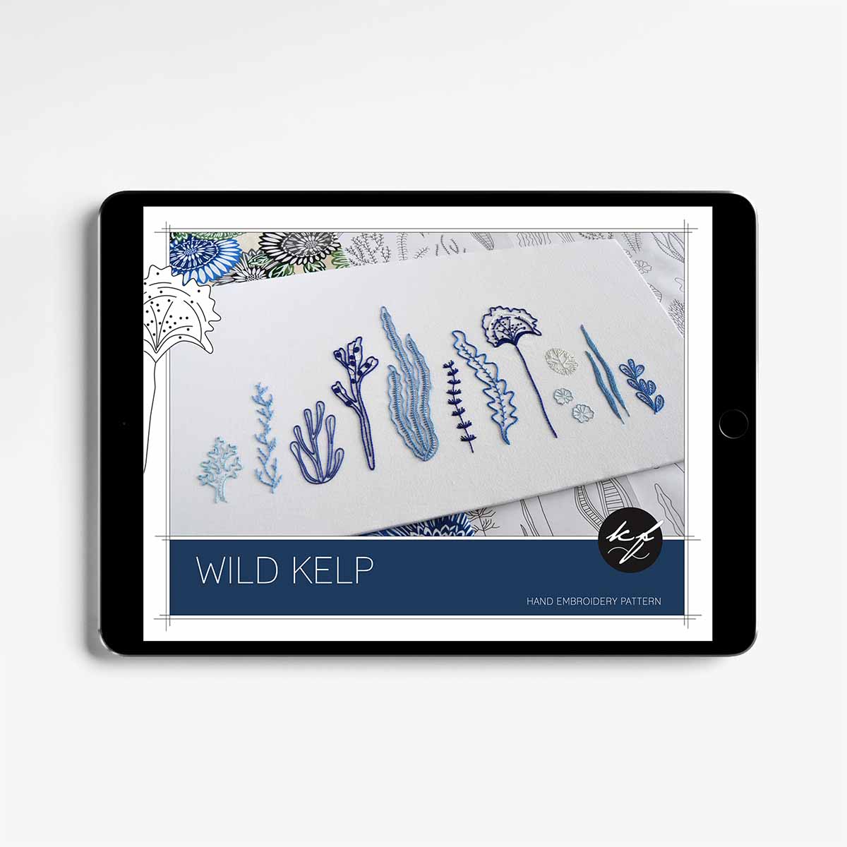 Wild Kelp embroidery pattern by Kelly Fletcher Fellenn in tablet
