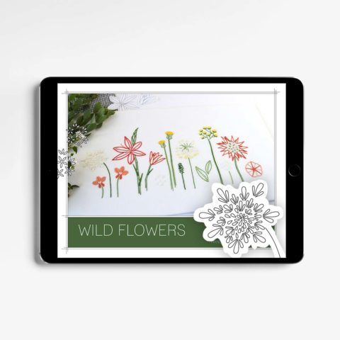 Wild flowers stick and stitch embroidery pattern by Kelly Fletcher in tablet