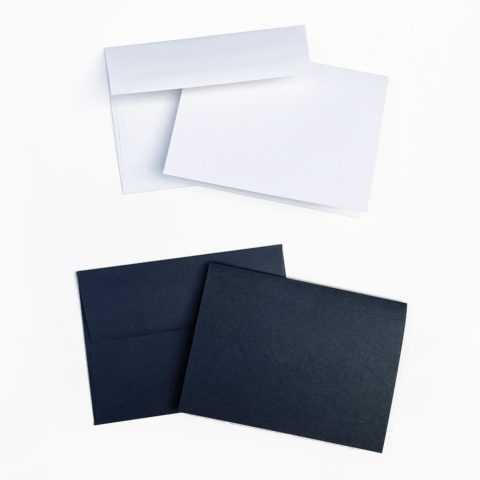 black and white a7 folded blank notecard and envelope sets