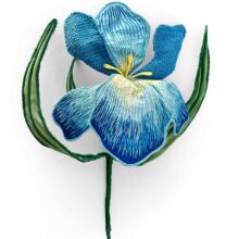 blue iris flower 3D stumpwork embroidery