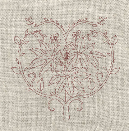 castor bean embroidery pattern printed on natural raw linen