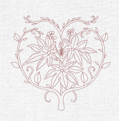 castor bean embroidery pattern printed on white linen