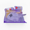clover desktop automatic needle threader in clear purple plastic with lever