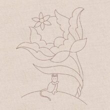 line drawing of a thistle and a mouse on linen fabric