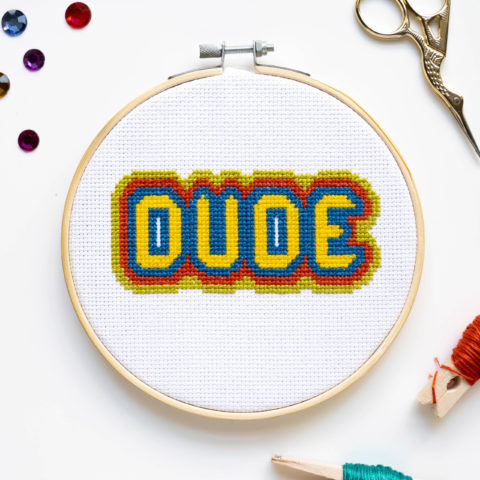 dude retro 70s cross stitch by short and loud