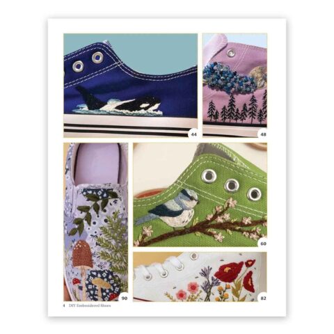 five nature-inspired embroidered motifs on canvas shoes