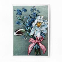 a vintage postcard of a floral bouquet embellished with embroidered details