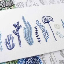 embroidered wild kelp in blue by kelly fletcher fellenn