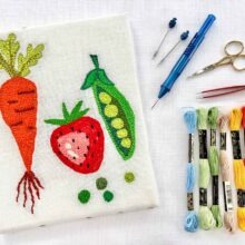 fruits and veggies punch needle embroidery with floss and tools