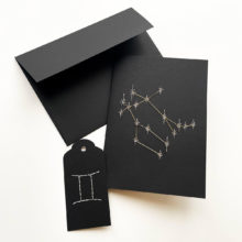 gemini astrology zodiac constellation paper embroidery card and gift tag