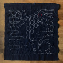 gion matsuri sashiko embroidery on navy fabric by sashiko lab
