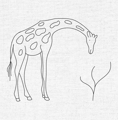 a giraffe and a bush drawn on white linen