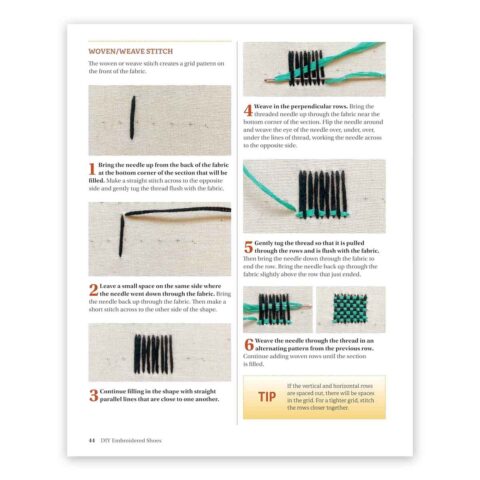 written and photo instructions for woven embroidery stitch
