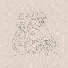 jacobean crewelwork bird embroidery pattern on linen twill