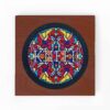 kneel stained glass cross stitch by stephxsttich in a square hoop frame wood with caramel stain finish