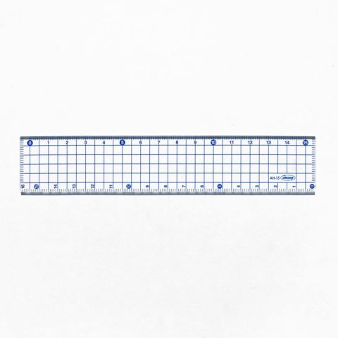 kyoei 16cm clear grid sashiko ruler blue