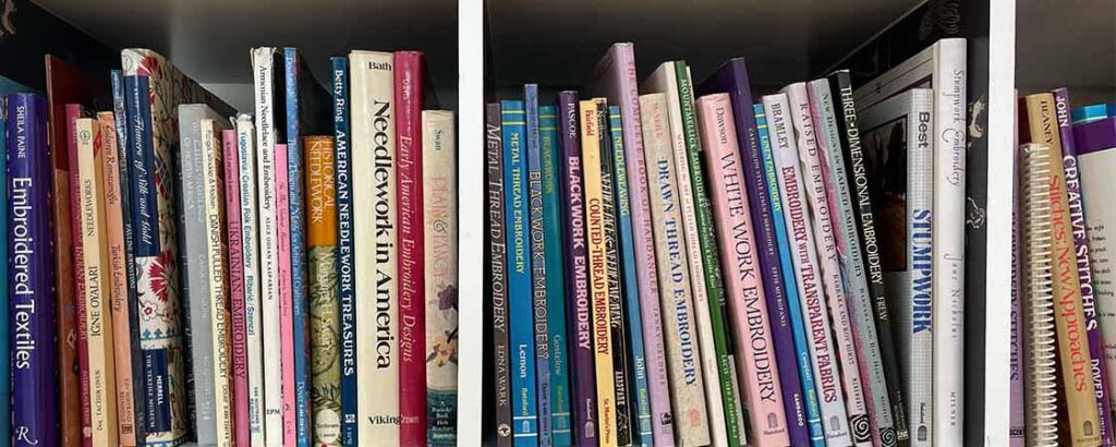 needlework reference library books a on shelf