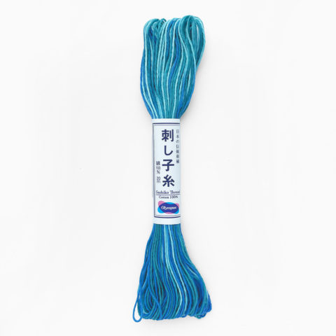 olympus sashiko cotton thread 72 variegated turquoise aqua blue