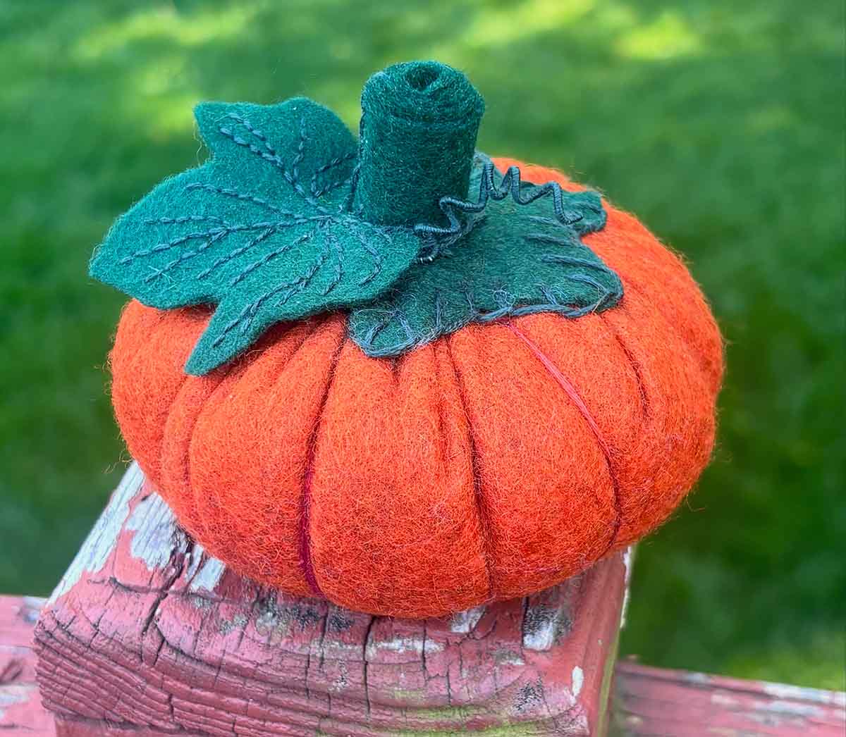 orange felt pumpkin pincushion class elba embroidery