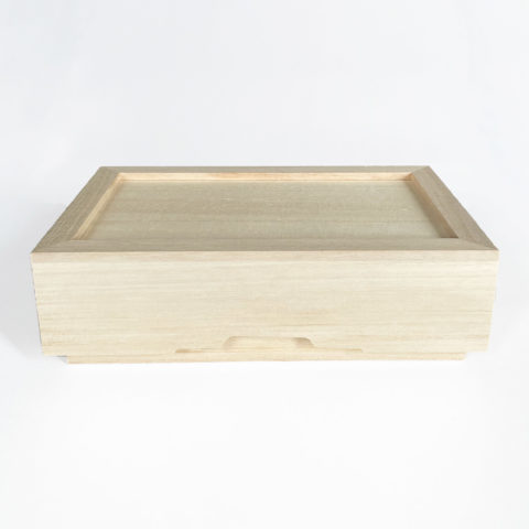 light colored wooden box with frame lid