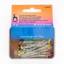 pony glass head sewing pins in a rectangular box