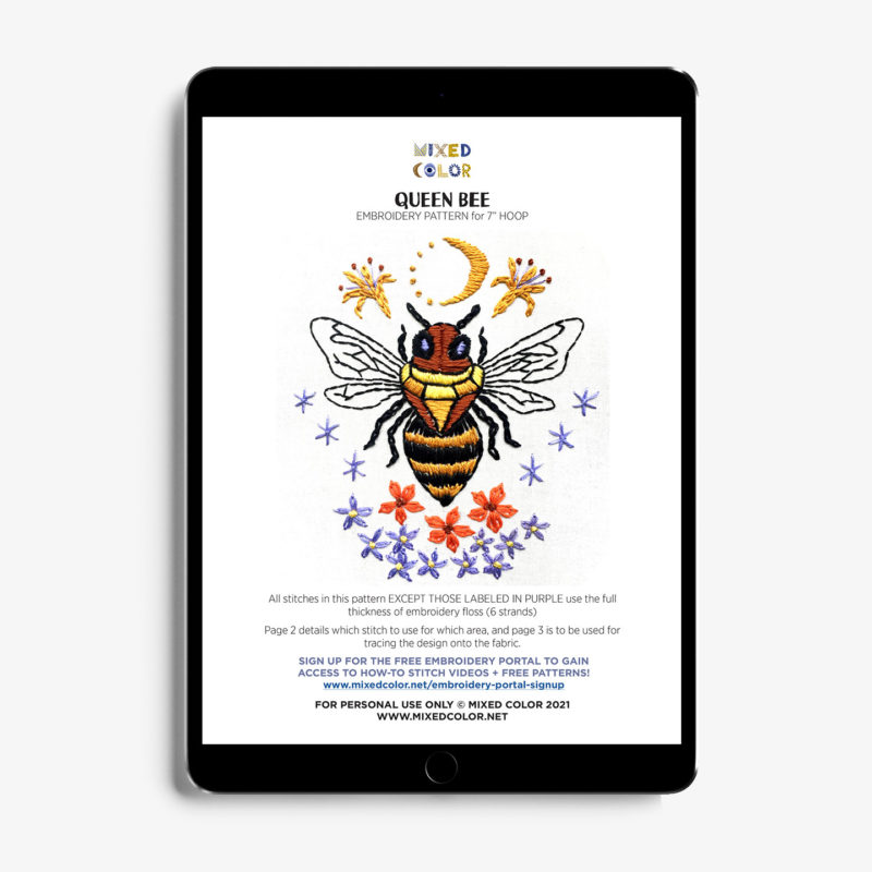 Queen Bee embroidery pattern PDF by Mixed Color - Maydel Craft