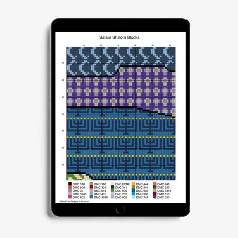 salaam shalom peace solidarity tatreez cross stitch pattern show on an iPad