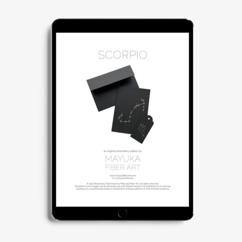 Scorpio zodiac paper embroidery pattern by mayuka fiber art show on tablet screen
