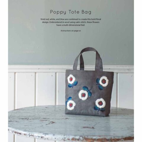 simply stitched with wool and cotton embroidery book yumiko higuchi poppy tote bag
